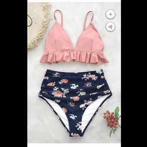 NWT CUPSHE high waisted ruffle-floral swimsuit